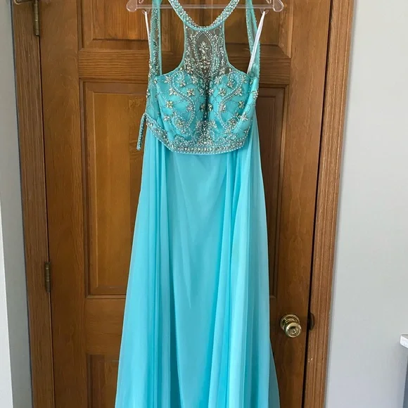 slim fit dress slacks Bright Aqua Blue Sequin Short La Femme Party Dress Aqua / 00 main image 0